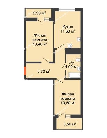 2 комнатная квартира 51,6 м² в ЖК Грани, дом Литер 2