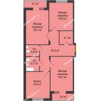 4 комнатная квартира 100,1 м² в Микpopaйoн  Преображенский, дом № 22.3 - планировка