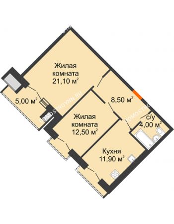 2 комнатная квартира 60,5 м² - ЖД по ул. Кирова