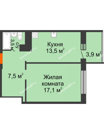1 комнатная квартира 45,5 м² в ЖК Острова, дом 4 этап (второе пятно застройки)