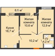 2 комнатная квартира 59,9 м² в ЖК Самолет, дом 4 очередь - Литер 22 - планировка