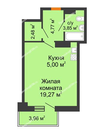 Студия 36,56 м² в ЖК Сокол на Оганова, дом Литер 6