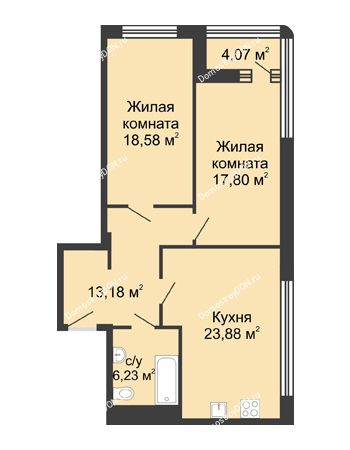 2 комнатная квартира 81,7 м² - ЖК Бристоль