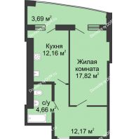 1 комнатная квартира 54,2 м² в ЖК Тихий Дон, дом № 3 - планировка