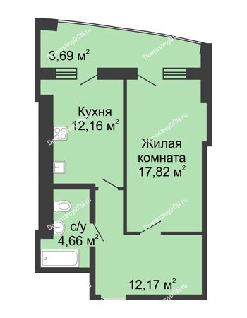 1 комнатная квартира 54,2 м² в ЖК Тихий Дон, дом № 3