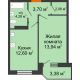 1 комнатная квартира 37,61 м² в ЖК Свобода, дом №2 - планировка