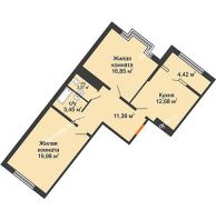 2 комнатная квартира 68,83 м² в ЖК Сердце, дом 1 - планировка