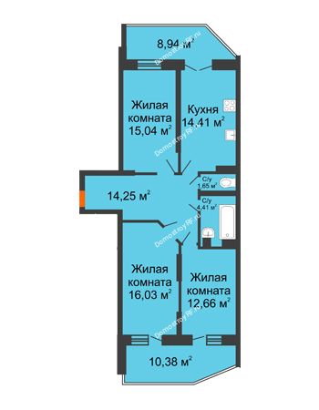 3 комнатная квартира 87,96 м² в ЖК Россинский парк, дом Литер 1