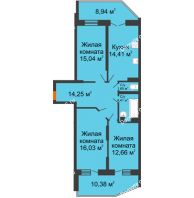 3 комнатная квартира 87,96 м² в ЖК Россинский парк, дом Литер 1 - планировка