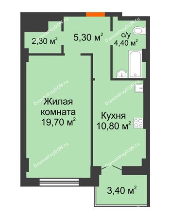 1 комнатная квартира 45,9 м² в ЖК Парк Островского 2, дом № 2