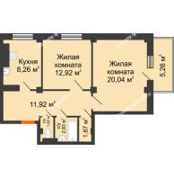 2 комнатная квартира 60,74 м², ЖК Военвед-Парк - планировка
