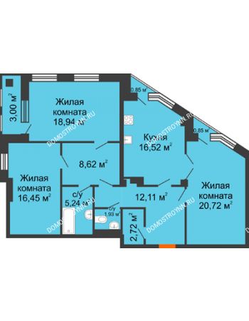 3 комнатная квартира 105,26 м² в ЖК Дом на Провиантской, дом № 12