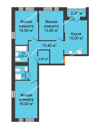3 комнатная квартира 84,7 м² в ЖК НОРД-Премьер, дом № 13