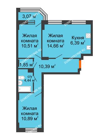 3 комнатная квартира 60,62 м² - ЖК Каскад на Куйбышева