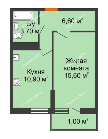 1 комнатная квартира 37,8 м² в Фруктовый квартал Абрикосово, дом Литер 1