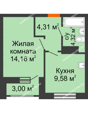 1 комнатная квартира 33,87 м² - ЖД по ул. Сухопутная