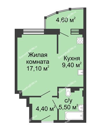 1 комнатная квартира 41 м² в ЖК Мега, дом № 2