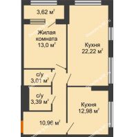 2 комнатная квартира 67,37 м², ЖК Гран-При - планировка