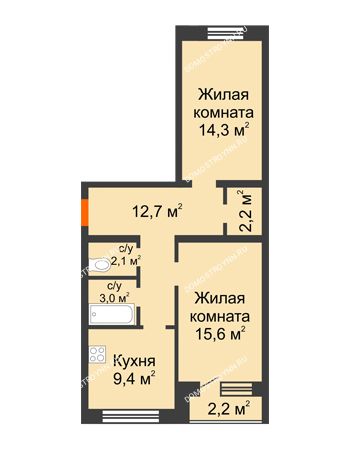 2 комнатная квартира 60,4 м² - ЖК Дом на Нижегородской