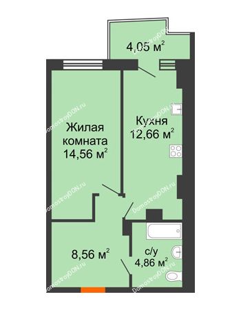 1 комнатная квартира 41,95 м² в ЖК Сердце Ростова 2, дом Литер 8