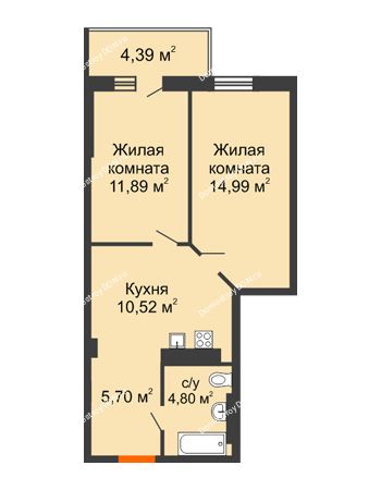 2 комнатная квартира 50,1 м² - ЖК Кристалл 2