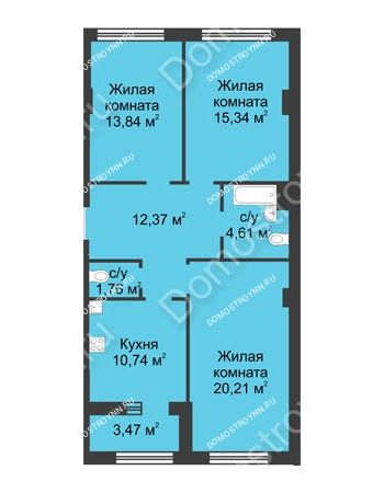 3 комнатная квартира 80,61 м² в ЖК Караваиха, дом № 5
