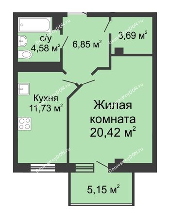 1 комнатная квартира 49,3 м² - ЖК Нахичевань