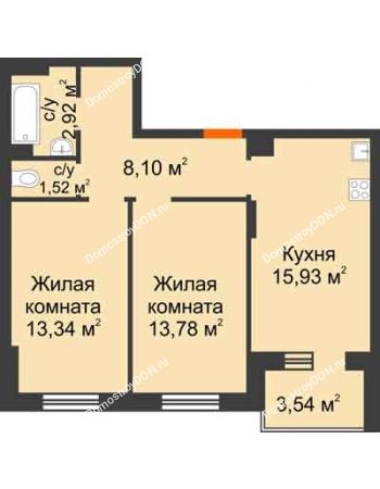 2 комнатная квартира 57,28 м² в Микрорайон Прибрежный, дом № 6