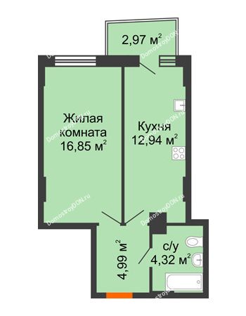 1 комнатная квартира 39,64 м² в ЖК Город у реки, дом Литер 8