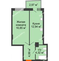 1 комнатная квартира 39,64 м² в ЖК Город у реки, дом Литер 8 - планировка