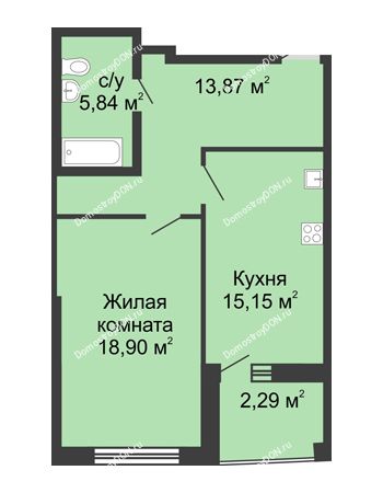 1 комнатная квартира 58,34 м² в ЖК Тихий Дон, дом № 3