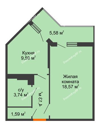 1 комнатная квартира 39,35 м² в ЖК Семейный парк, дом Литер 2