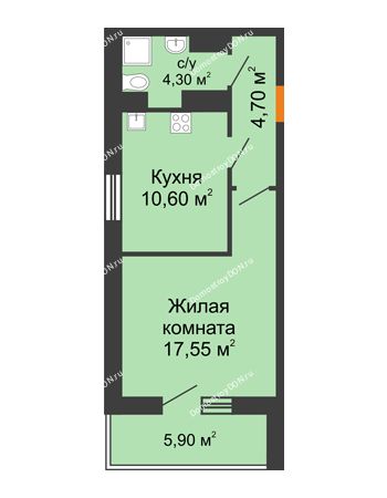 1 комнатная квартира 40,1 м² в ЖК Сокол на Оганова, дом Литер 1