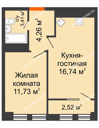2 комнатная квартира 37,4 м² в ЖК Каскад на Менделеева, дом № 1