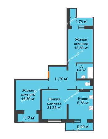 3 комнатная квартира 81,15 м² в ЖК Стрижи, дом Литер 3