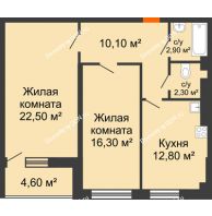 2 комнатная квартира 68,28 м² в ЖК Сокол Градъ, дом Литер 3 (6) - планировка