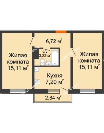 2 комнатная квартира 48,21 м² в ЖК Торпедо, дом № 16