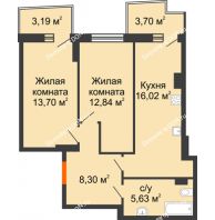 2 комнатная квартира 58,56 м² в ЖК Сердце Ростова 2, дом Литер 1 - планировка