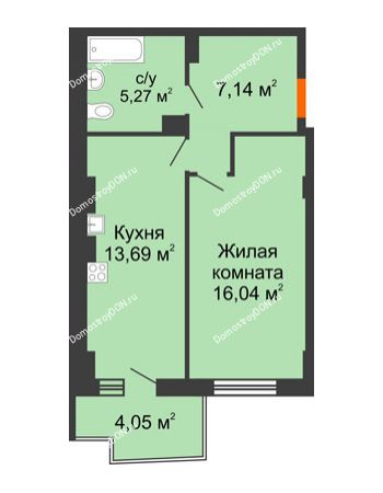 1 комнатная квартира 43,12 м² в ЖК Сердце Ростова 2, дом Литер 8