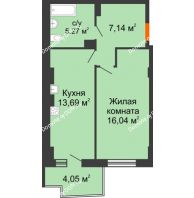 1 комнатная квартира 43,12 м² в ЖК Сердце Ростова 2, дом Литер 8 - планировка