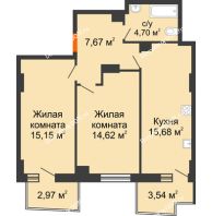 2 комнатная квартира 59,77 м² в ЖК Сердце Ростова 2, дом Литер 6 - планировка