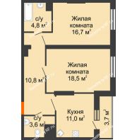 2 комнатная квартира 69,1 м², ЖК Космолет - планировка