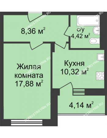 1 комнатная квартира 43,05 м² в ЖК Планетарий, дом № 6