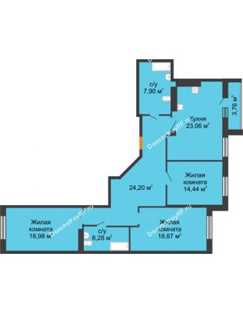 3 комнатная квартира 116,52 м² в ЖК 120 квартал, дом 2 очередь
