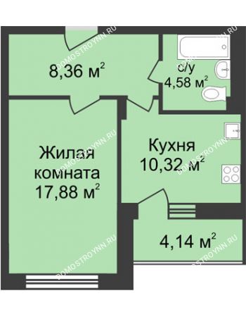 1 комнатная квартира 43,21 м² в ЖК Планетарий, дом № 6