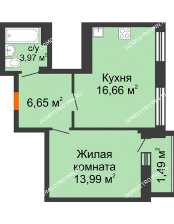 1 комнатная квартира 42,76 м² в ЖК Дом с террасами, дом № 6