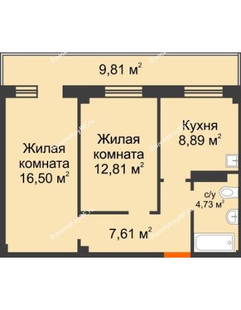 2 комнатная квартира 53,48 м² - ЖК Весенняя, 34