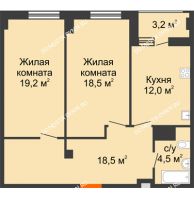 2 комнатная квартира 74,3 м² в ЖК Квартет, дом № 3 - планировка