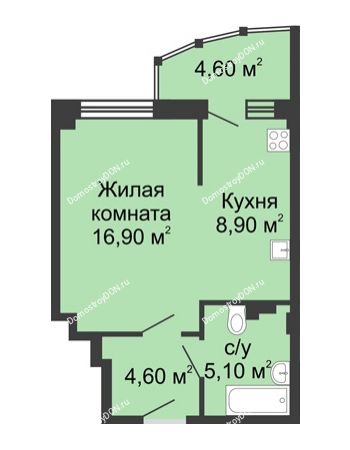 1 комнатная квартира 40,1 м² в ЖК Мега, дом № 118, секция 2