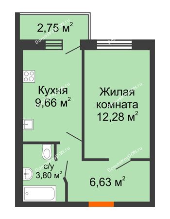 1 комнатная квартира 33,74 м² в ЖК Артемовский квартал, дом Секция 7